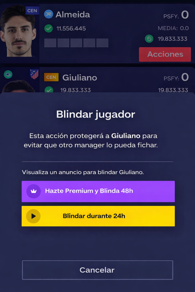Blindar jugador fantasy